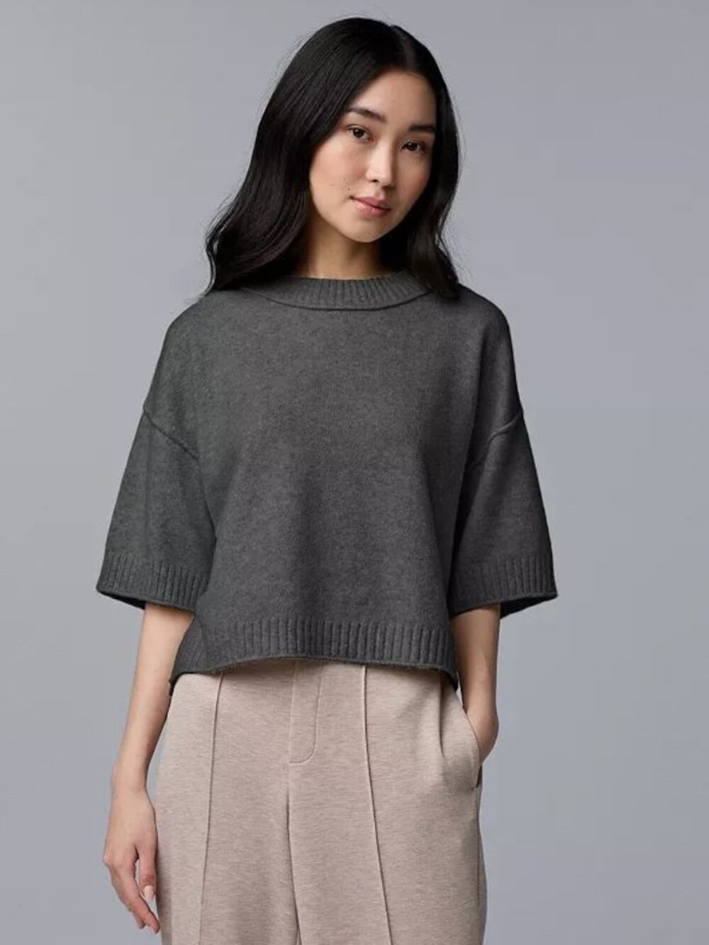 Simply Vera Vera Wang Luxe Cashmere Blend Short Sleeve Sweater (Size: L)